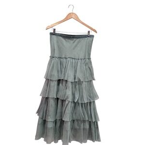 Rebecca Taylor Tulle Silk Tiered Maxi Skirt Y2K Fairy Cottagecore Green Sz 6 (L)